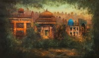 A. Q. Arif, 25 x 42 Inch, Oil on Canvas, Cityscape Painting, AC-AQ-554